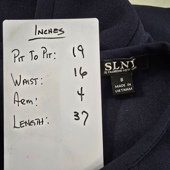 Cocktail Date Dress Womens 8 Sequin Lace Cut Out Short Sleeve Navy Blue Guest - Picture 5 of 9